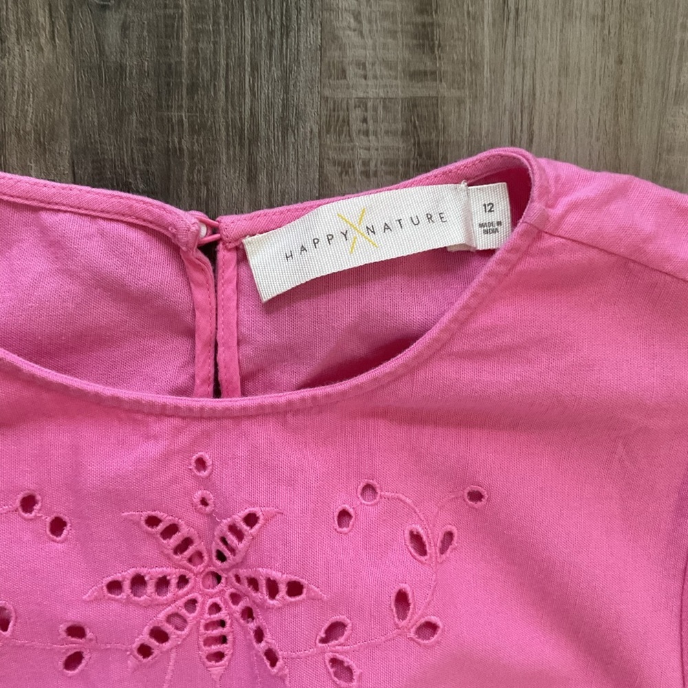 Happy X Nature Pink Jumpsuit Romper US XL 12 Linen Embroidered Cut Out - Picture 3 of 7